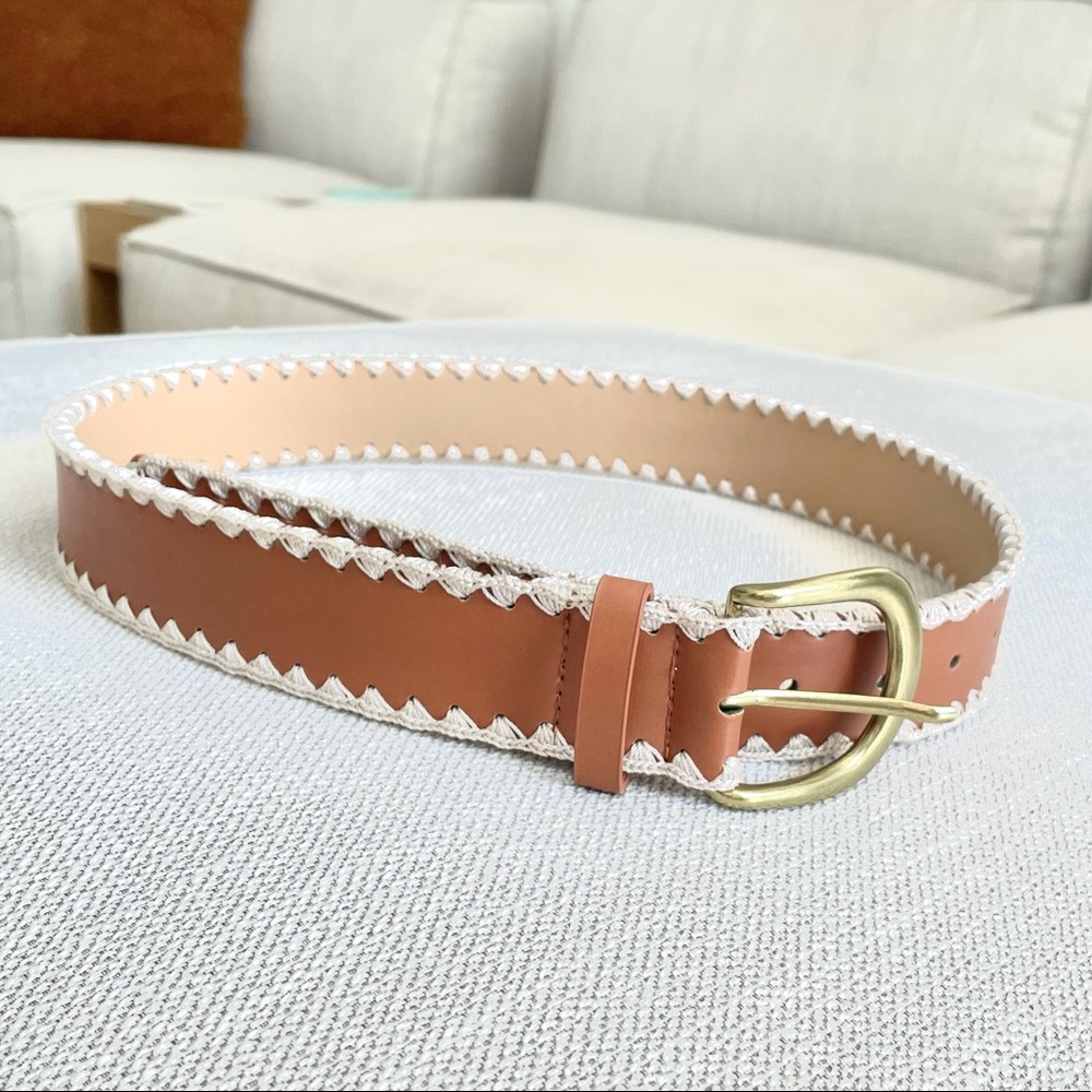 Western Lace Edge Belt Tan and Cream